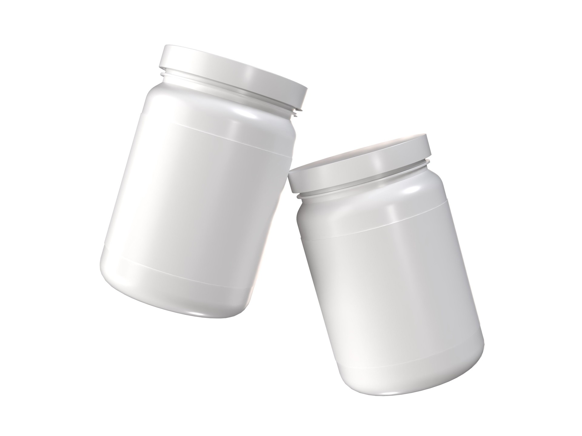 Whey protein and mass gain plastic jar, bottle packaging mockup 3d glossy plastic design. Fitness nutrition canister design template for pill capsule cylinder, vitamins. Supplement gym and workout